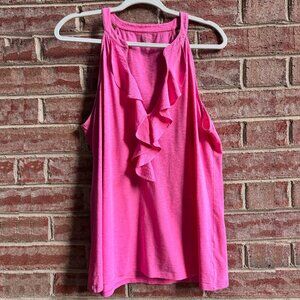 Lilly Pulitzer Shay Top Size XL Hotty Pink Ruffle Sleeveless